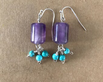 Amethyst and turquoise earrings