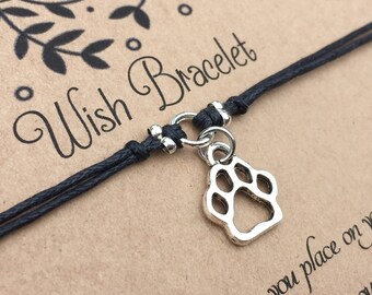 Paw Print Wish Bracelet, Make a Wish Bracelet, Paw Print Bracelet, Wish Bracelet, Friendship Bracelet, Dog Jewelry, Dog Lover Gift