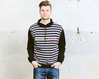 Mens Striped Sweatshirt . Vintage Bold Striped Casual Sweater Sports Sweathirt Retro Sportswear Boyfriend Gift . sz Medium M