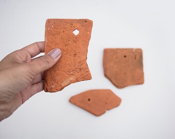 3X HOLEY BRICK SLABS, surf tumbled, ocean worn, craft supplies, raw materials, sea pottery, hanging pieces, coastal art, rustic, time worn