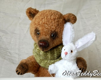 Big bear OOAK toy vintage artist bears collectible bunny plush large artist teddy bear mohair collectible handmade brown stuffed animal