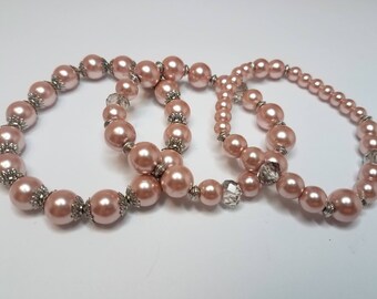 Stretch Bracelets Glass Pearls Varied Sizes