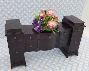 Ideal Sideboard and Flowers Doll House Toy Dining room Hard Plastic