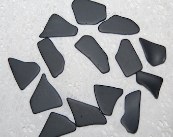 Black Faux Sea Glass recycled glass (14 pieces)