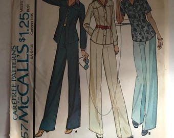 Vintage 70s McCall's 4457 Shirt Jacket and Pants Pattern Size 10 Uncut