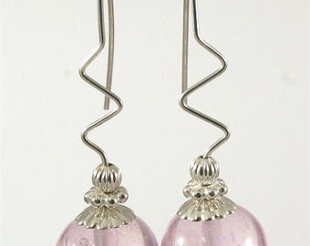 Lampwork Earrings Pink Silver Lampwork Beads - SRAJD