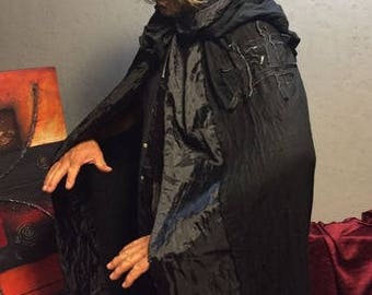 Hooded Cloak, Black Cloak, Black Hooded Cape, Long Hooded Cloak, Medieval Cloak, Cloak with Hood, Cloaks and Capes, Halloween Devil Costume