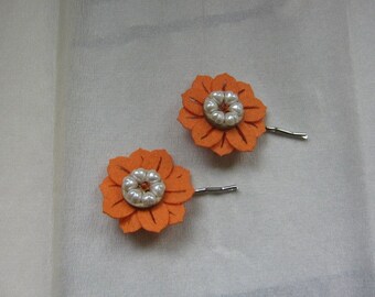 Orange flower bobby pins
