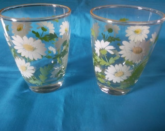 Vintage Pair of Libbey Daisy Juice Glasses - Orange Juice Glasses - Cheery Morning Juice Glasses - Daisy Glasses