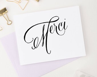 Merci cards, Thank you cards, Merci thank you note card set, French thank you cards, merci beaucoup, greeting cards, 10 folded cards, TY004