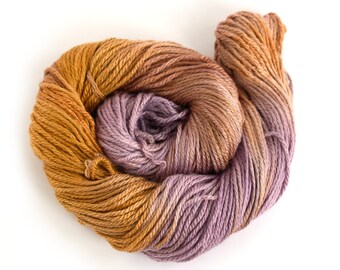 Aran worsted wool, handdyed merino silk crochet yarn, Perran Yarns Copper Plum, bronze brown purple variegated skein yarn hank uk seller