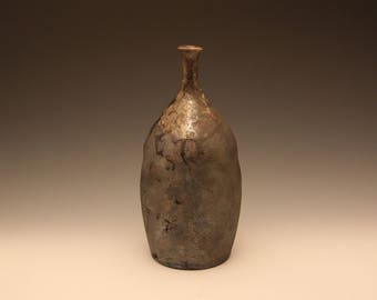 Silver Pit Fired Ceramic Bottle