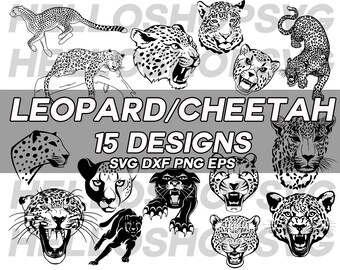 leopard svg, cheetah svg, jaguar svg, panther svg, leopard head, cheetah head, wildlife svg, clipart, decal, stencil, silhouette