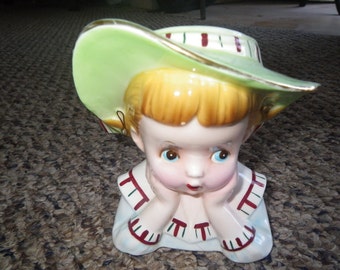 napco sun bonnet/cowgirl head vase 1960 blond pigtails