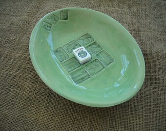 Mahjong Bowl - Green Mahjong Pottery - Large Mahjong Bowl - Oriental Bowl - Oriental Pottery - Handmade Pottery - Gift Idea - Mahjong Dish