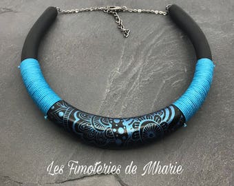TORC / sulk screen blue polymer clay necklace