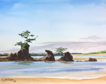 Along the Bayfront Newport Oregon Watercolor Art Print.