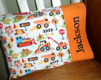 Construction Zone Personalized Travel-size Pillowcase - Toddler Pillow Pillowcase - Kids Pillowcase