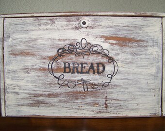 Vintage Wooden Bread Box Decor Distressed White Rustic Country Farmhouse