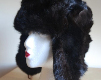 vintage Russian Soviet USHANKA Trapper rabbit fur hat S M