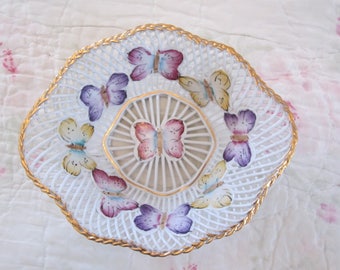 Delicate Porfin Cluj Napoca lace style dish with butterflies made in Romaina