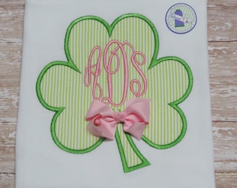 Personalized St. Patrick's Day Shirt with Applique Shamrock & Monogram - Girls St. Patrick's Day Shirt - Girls Shamrock Shirt - Clover Shirt