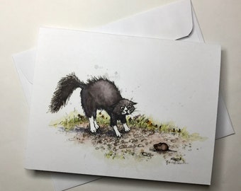Blank Card "Fright" Cat and Mouse Notecard