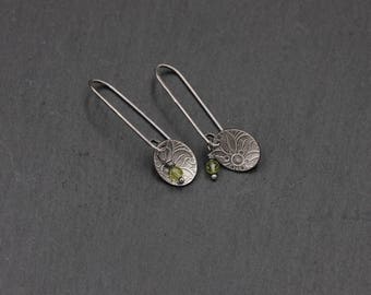 Floral Peridot Earrings, Sterling Silver Dangle Earrings, August Birthstone, Gift For Her