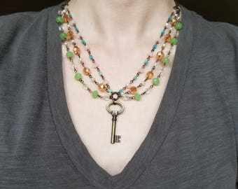 Multistrand Beaded Key Necklace