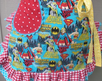 Womens Aprons - Super Women Aprons - Wonder Woman Aprons - Bat Girl - Super Girl Half Aprons - Superwomen Hero Aprons - Annies Attic Aprons