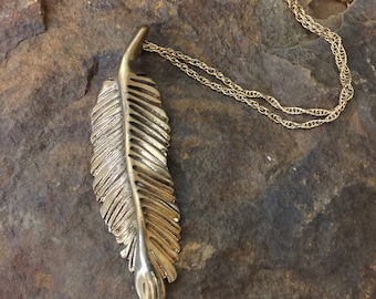 Sculpted bronze feather necklace