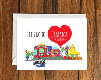 Let's Go To Jamaica for your Birthday Blank greeting card, Holiday Card, Gift Idea A6