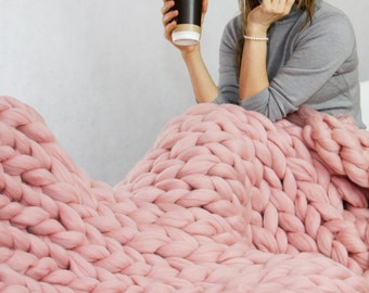 Chunky Knit Blanket, Blanket, Super Chunky Blanket, Giant knit blanket, Thick yarn blanket, Bulky Knit, Merino wool, Extreme knitting