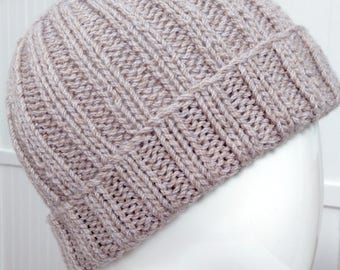 Large Grey Hand Knitted Alpaca Wool Beanie