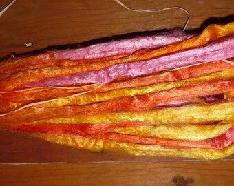 Hand Dyed Tussah Silk roving for spinning / 3.7 ozs. / Brook Maple