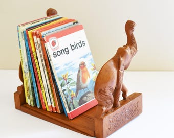 Vintage Wooden Carved Elephant bookends - shelf styling - Bohemian Home - Jungelo Style