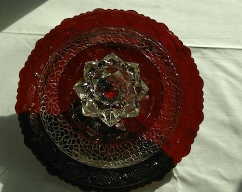 Glass plate flower, garden art, sun catcher, yard art