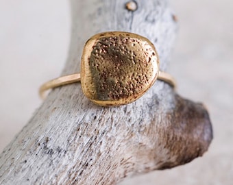 14k Gold and Bronze Small Rock Ring | Statement Ring | Stacking Ring | Nature Inspired