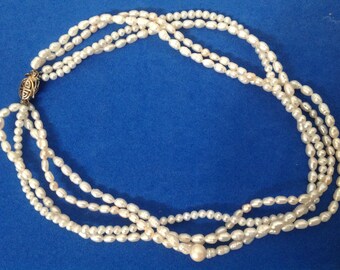 White freshwater pearl 4 strand choker necklace "SS" fancy locking clasp