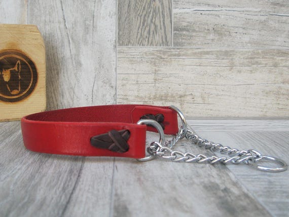 Martingale Dog Collar, Red Dog Collar, No Pull Leather Dog Collar, Chain Dog collar, Colorful Dog Collar, Classic Half Choke Dog Collar
