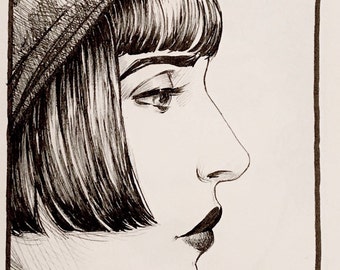 Original Ink Drawing "Lottie" by Amy Abshier