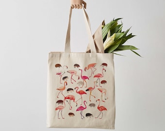 Alice in Wonderland Croquet Canvas Tote Bag With Flamingos and Hedgehogs, shopper, flamingo print, shoulder bag, fair trade, gift for her
