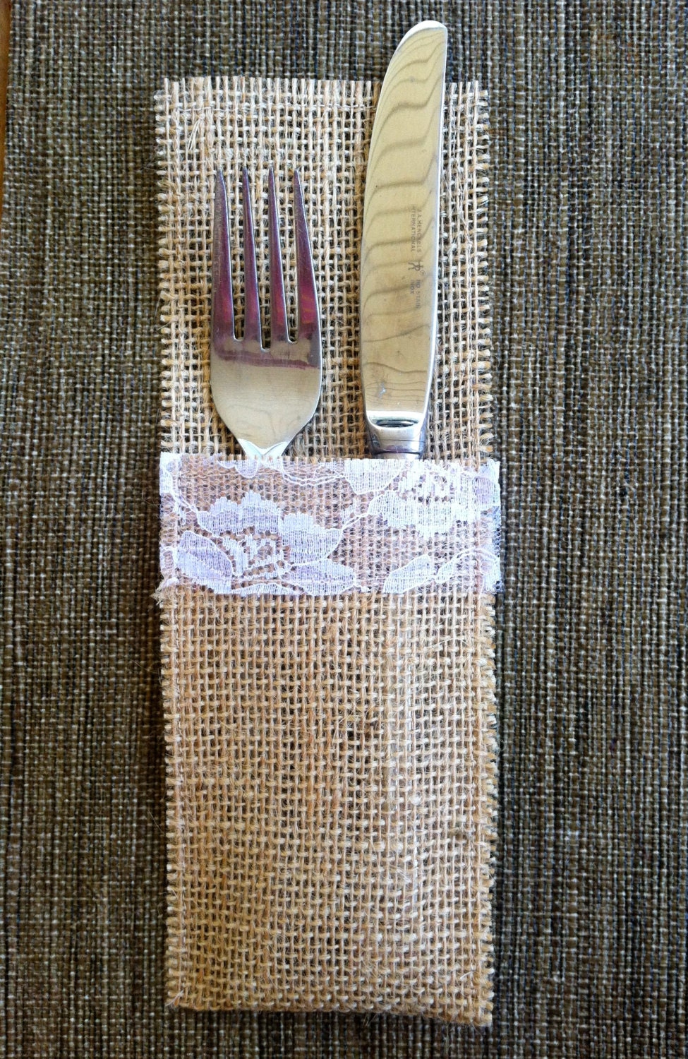 Burlap and Lace Utensil Holder/ Silverware Holder/ Wedding