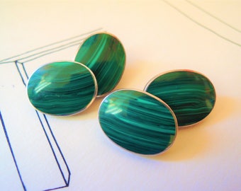 Natural Malachite and Sterling Silver Cufflinks Gemstone Cuff Links