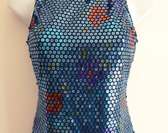 Yvan & Marzia blue orange sequin top