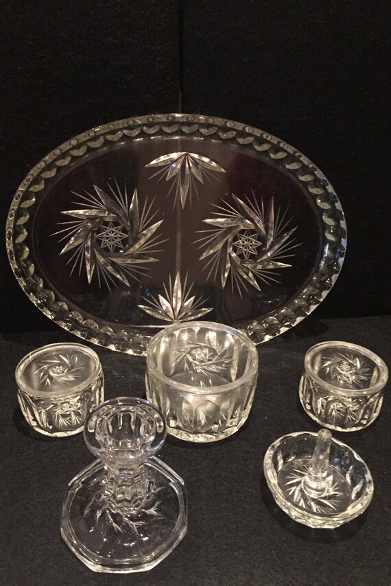 Vintage Clear glass Dressing table set / Trinket / Vintage Vintage Clear glass Dressing table set / Trinket / Vintage