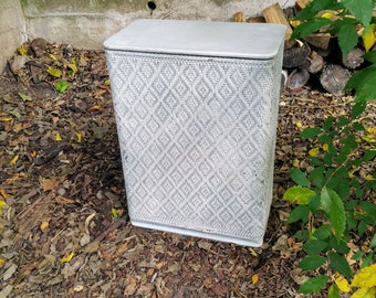 Vintage Fifties White Wicker Hamper Diamond Pattern