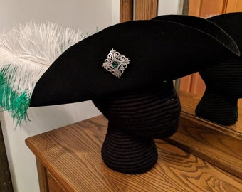 Laced Tricorn with Square Scroll Brooch - Felt Hat - Revolutionary