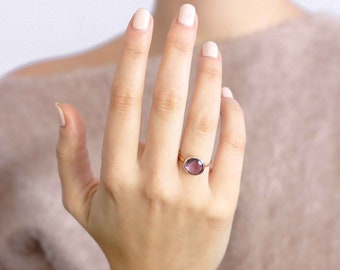 Amethyst Ring, Rose Gold Ring, Purple Amethyst Ring, Amethyst Stacking Ring, February Birthstone, Delicate Gold Ring, Mothers Day, GR0229