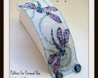 Bead Pattern Busy Dragonflies Bracelet - Peyote Stitch or loomwork TUTORIAL INSTRUCTIONS - Hannah Rosner